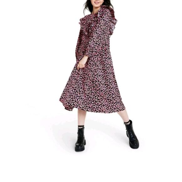 Sandy Liang Womens Pink Ditsy Floral Print Long Sleeve Dress Size XS - Picture 1 of 10